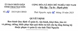 Thái Nguyên - Quy định về quản lý, vận hành, khai thác, bảo trì và phòng, chống, khắc phục hậu quả thiên tai kết cấu hạ tầng đường bộ